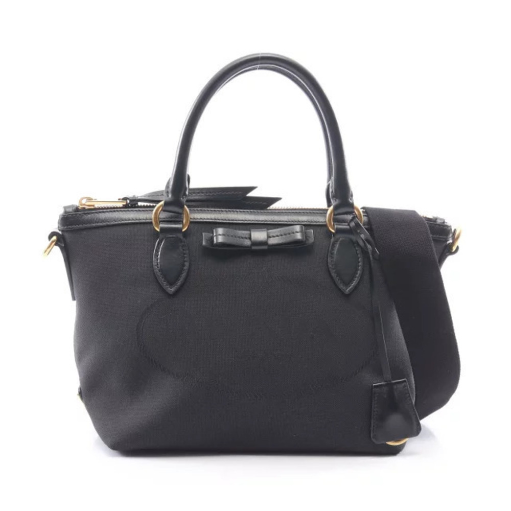 Prada Logo Jacquard Canvas Leather 2Way Shoulder Bag Black